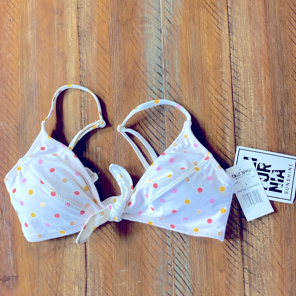 California Sunshine Bikini Top Polka Dot New Large NWT